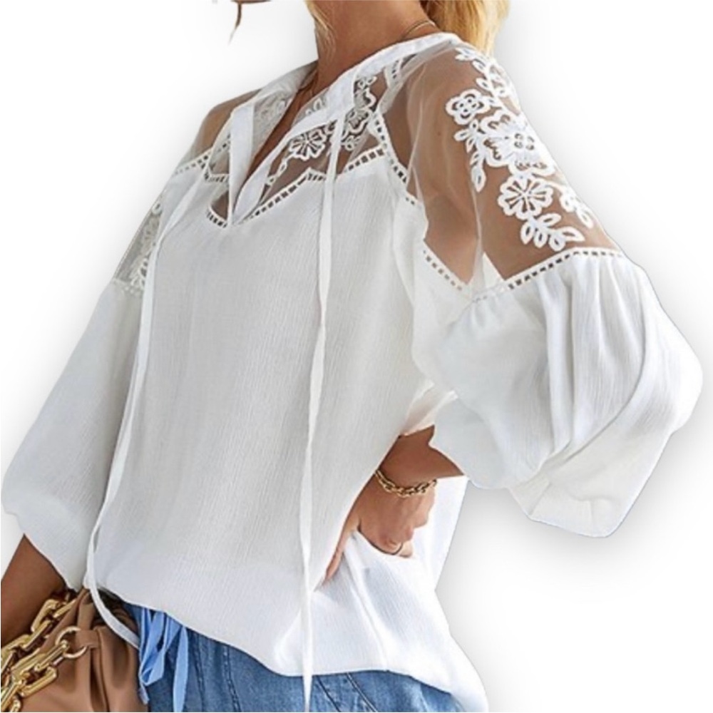 White Lace Accent Top